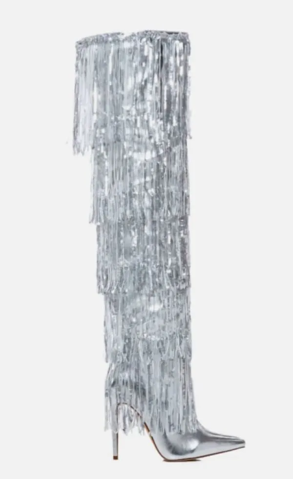 Adriel Fringe Boot In Silver