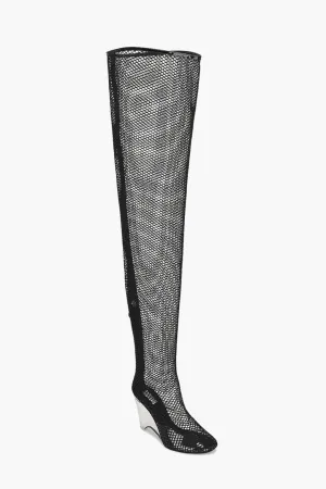 Alaia Over The Knee Mesh Boots With Plexiglass Wedge Heel 11Cm