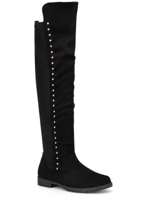 Andrea Womens Faux Suede Studded Over-The-Knee Boots