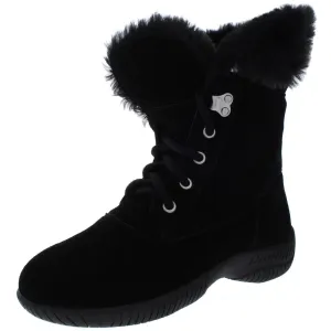 Angiee Womens Faux Fur Lace Up Booties