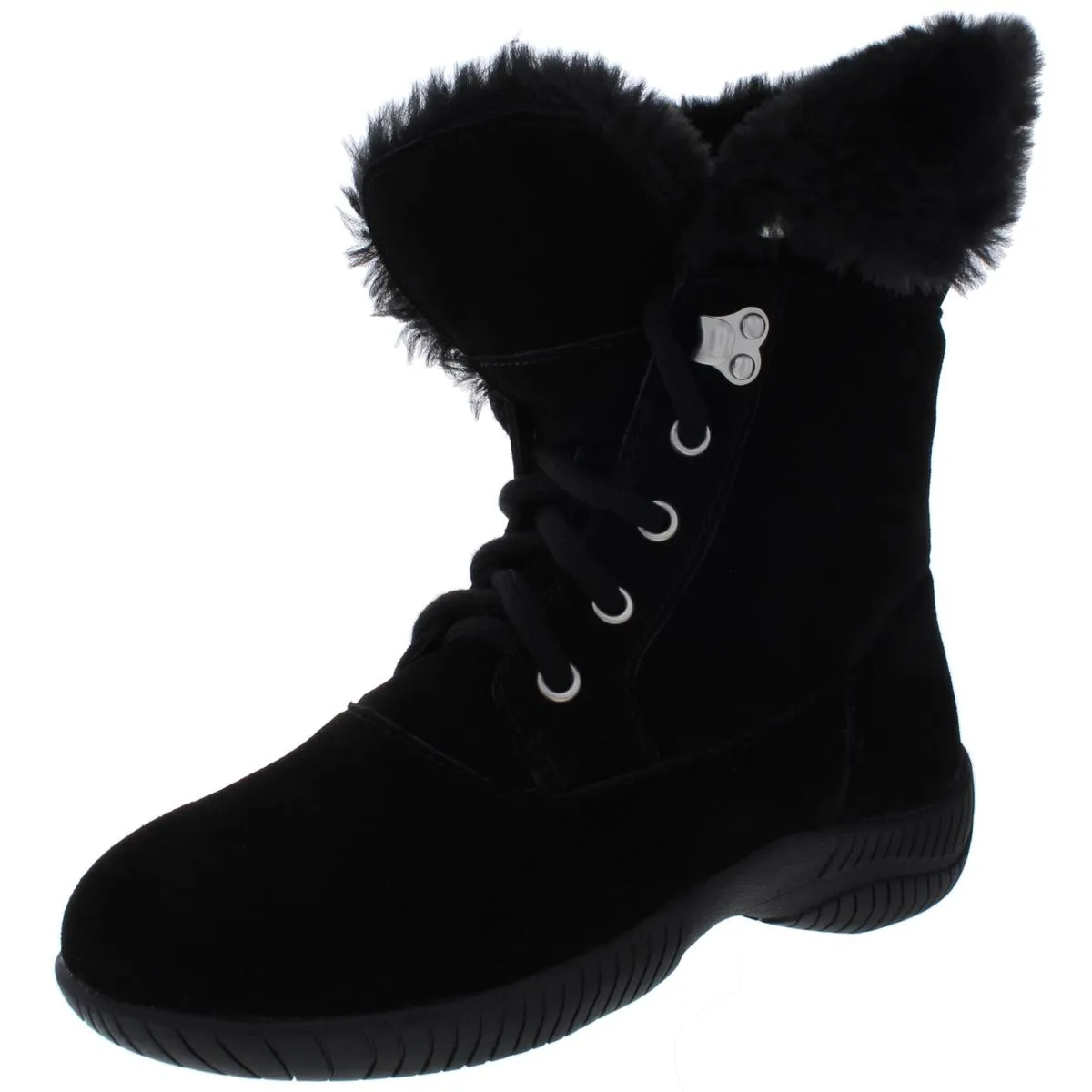 Angiee Womens Faux Fur Lace Up Booties