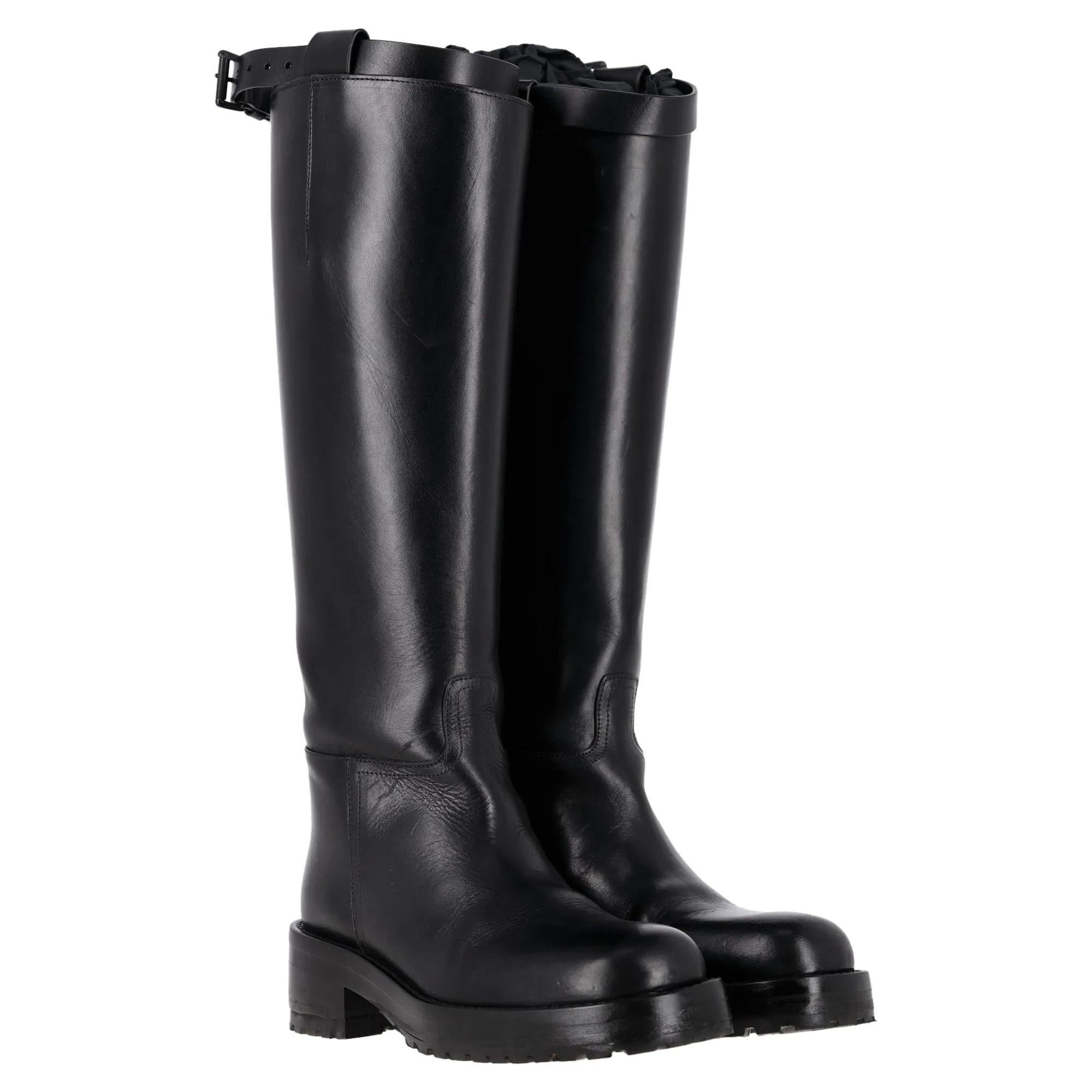 Ann Demeulemeester Knee High Riding Boots in Black Leather
