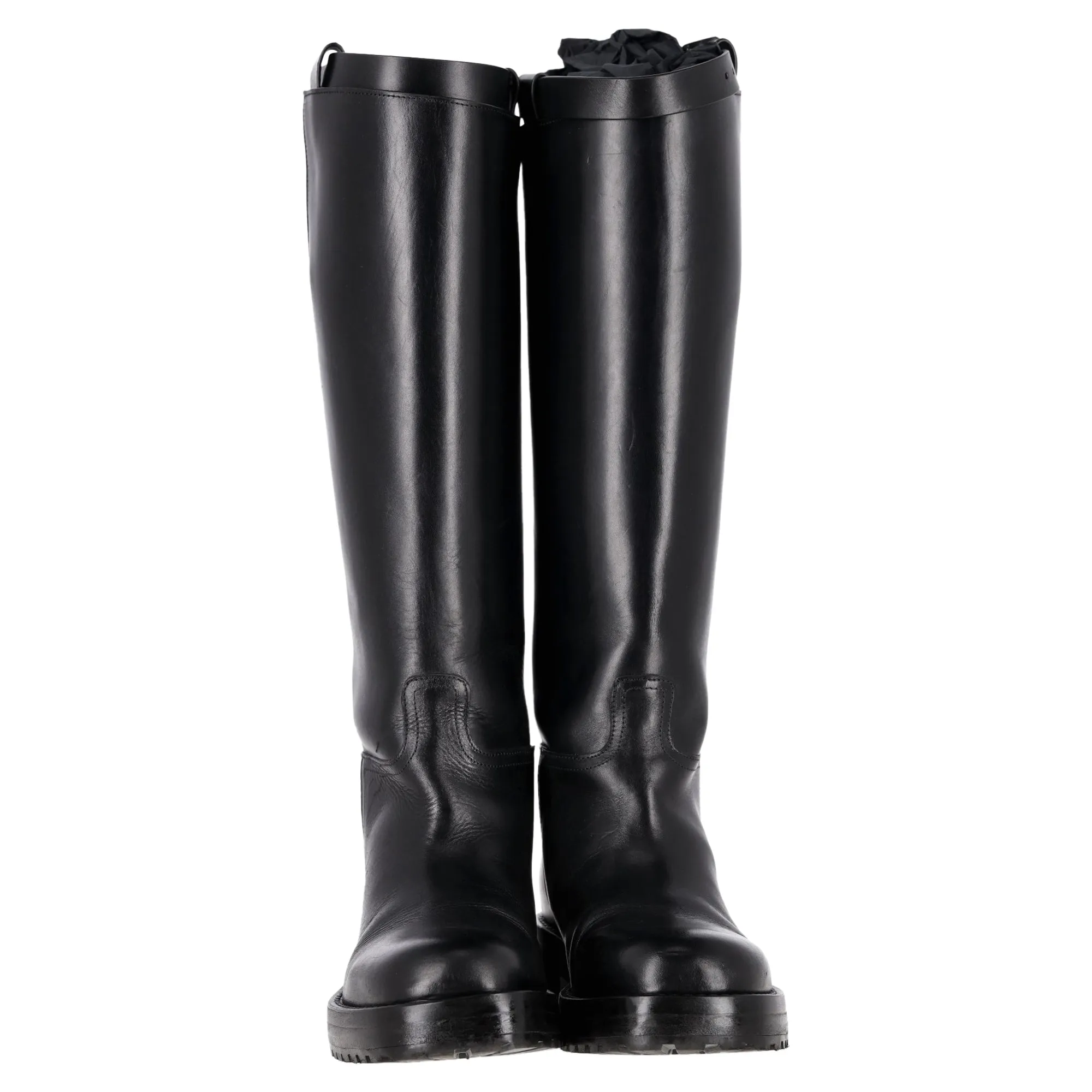Ann Demeulemeester Knee High Riding Boots in Black Leather