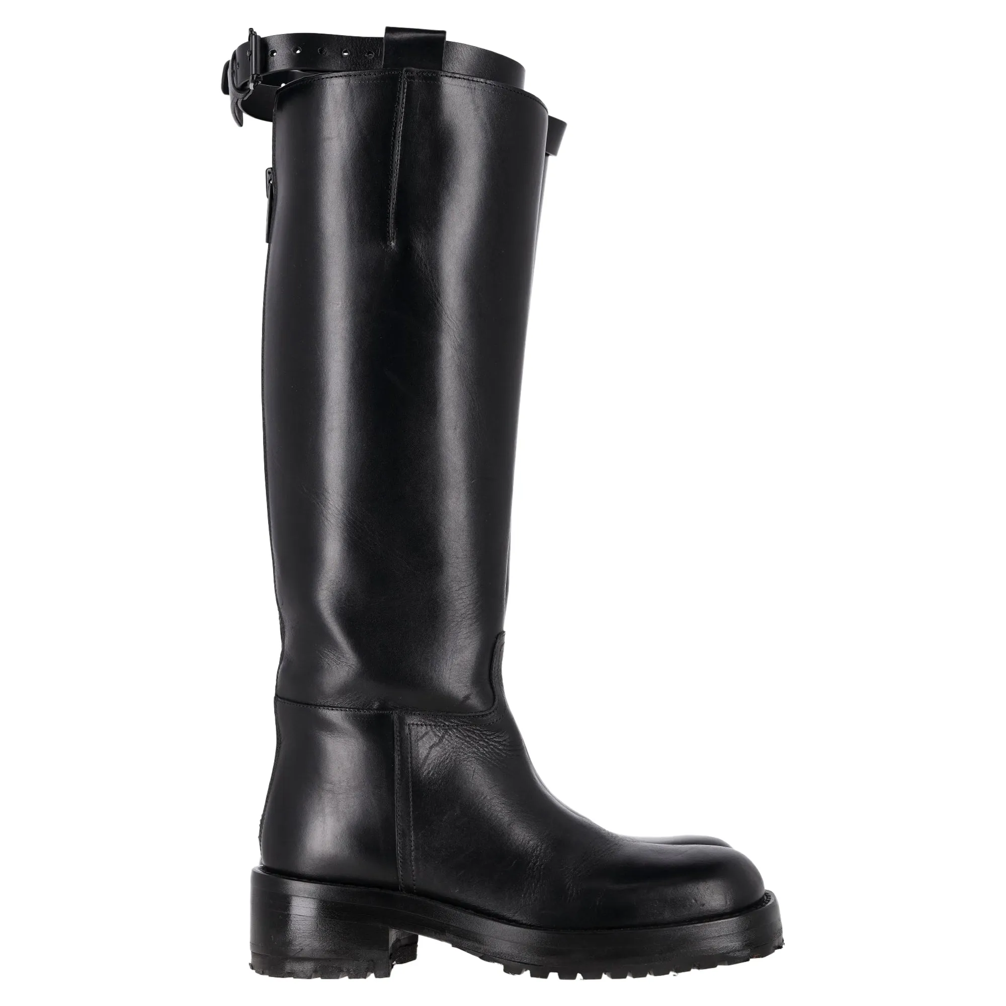 Ann Demeulemeester Knee High Riding Boots in Black Leather
