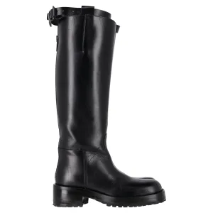 Ann Demeulemeester Knee High Riding Boots in Black Leather