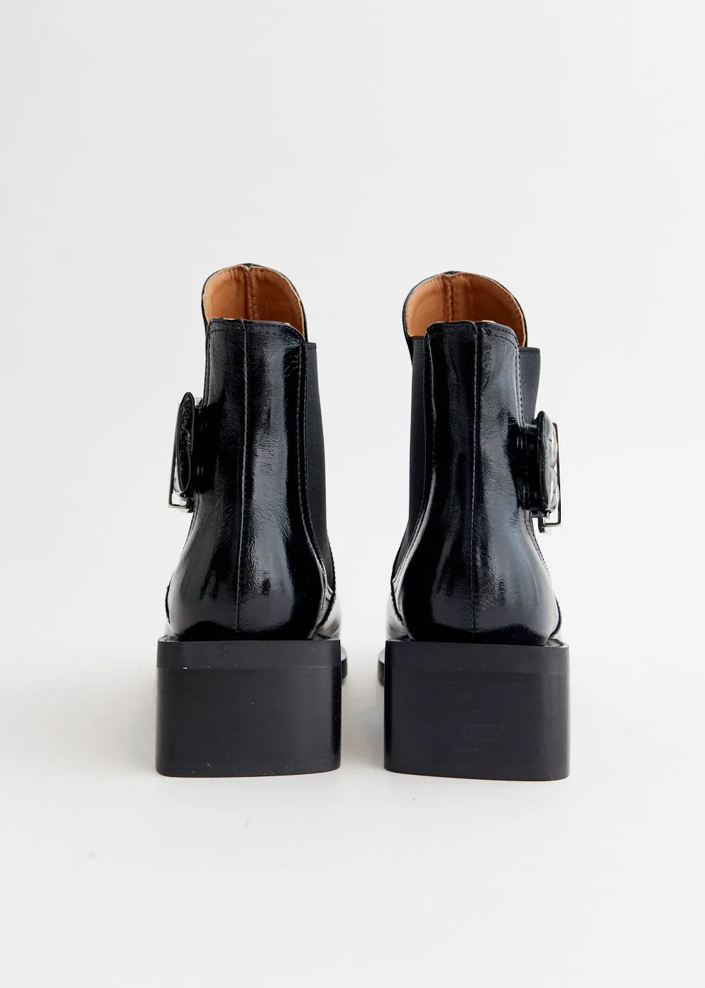 Embossed Leather Chunky Buckle Chelsea Boots