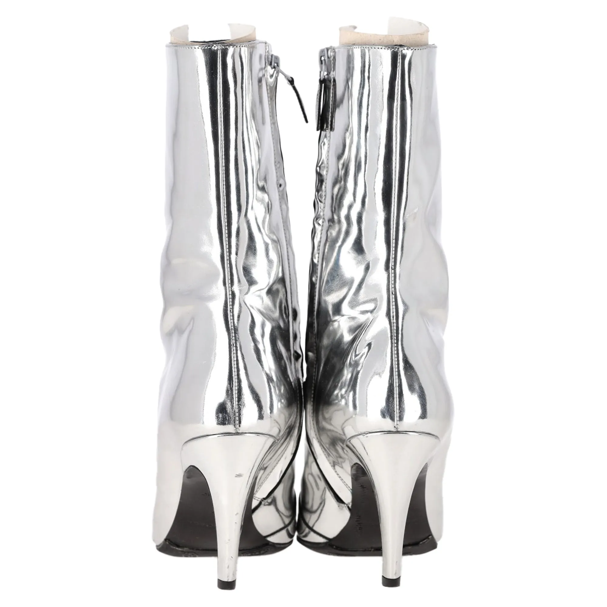 Balenciaga Pointed Stiletto Ankle Boots in Metallic Silver Leather