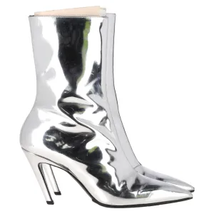 Balenciaga Pointed Stiletto Ankle Boots in Metallic Silver Leather