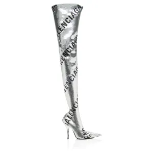Balenciaga Sequin Logo Knife Thigh High Boots