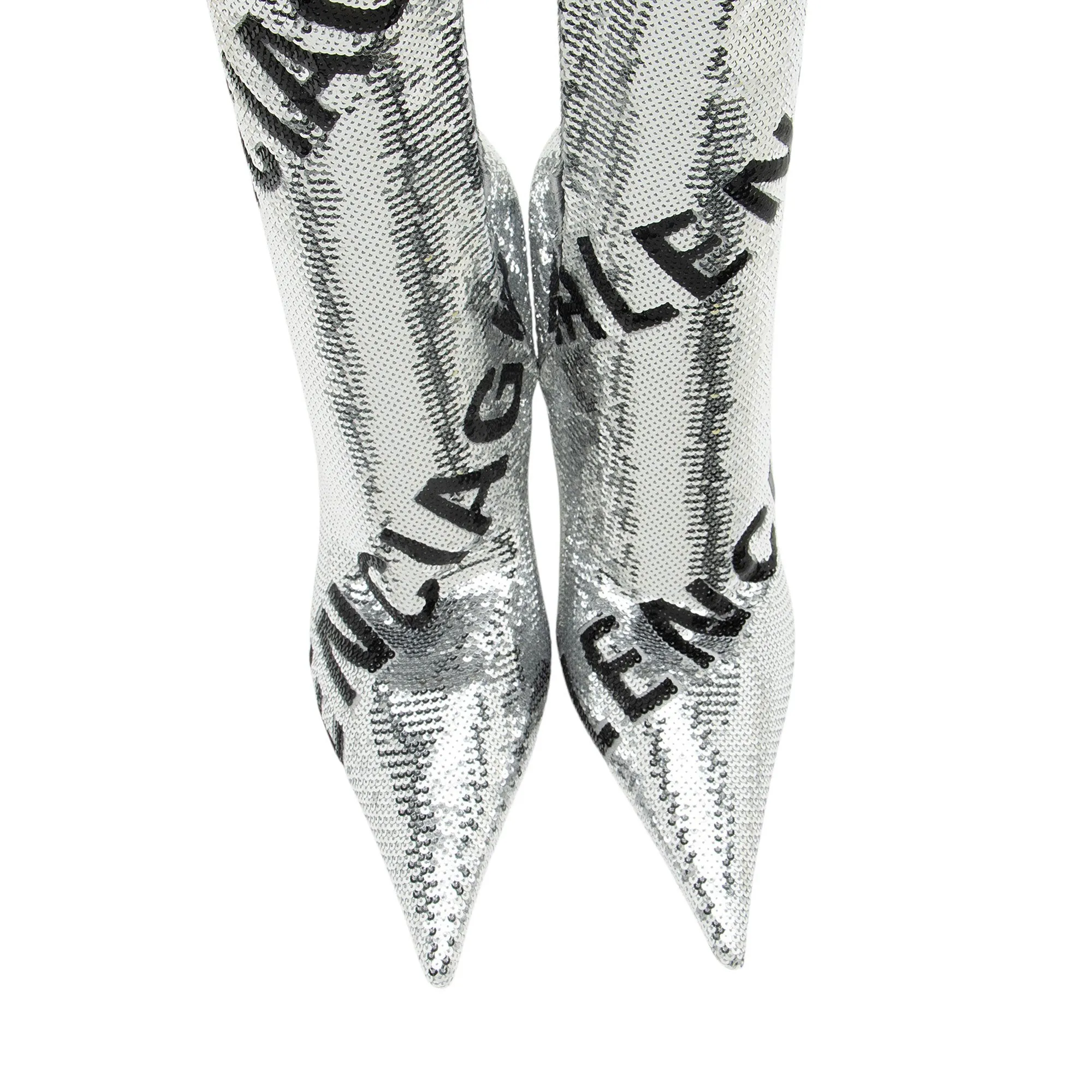 Balenciaga Sequin Logo Knife Thigh High Boots