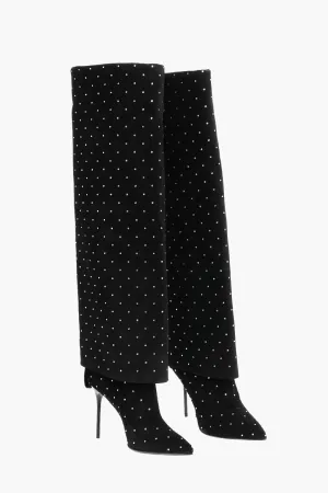 Balmain Suede Ariel Boots With Rhinestoned Detail