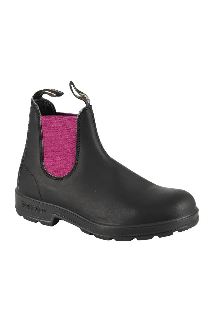Black Leather Boot With Fuchsia Elastic Panels