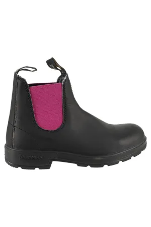 Black Leather Boot With Fuchsia Elastic Panels