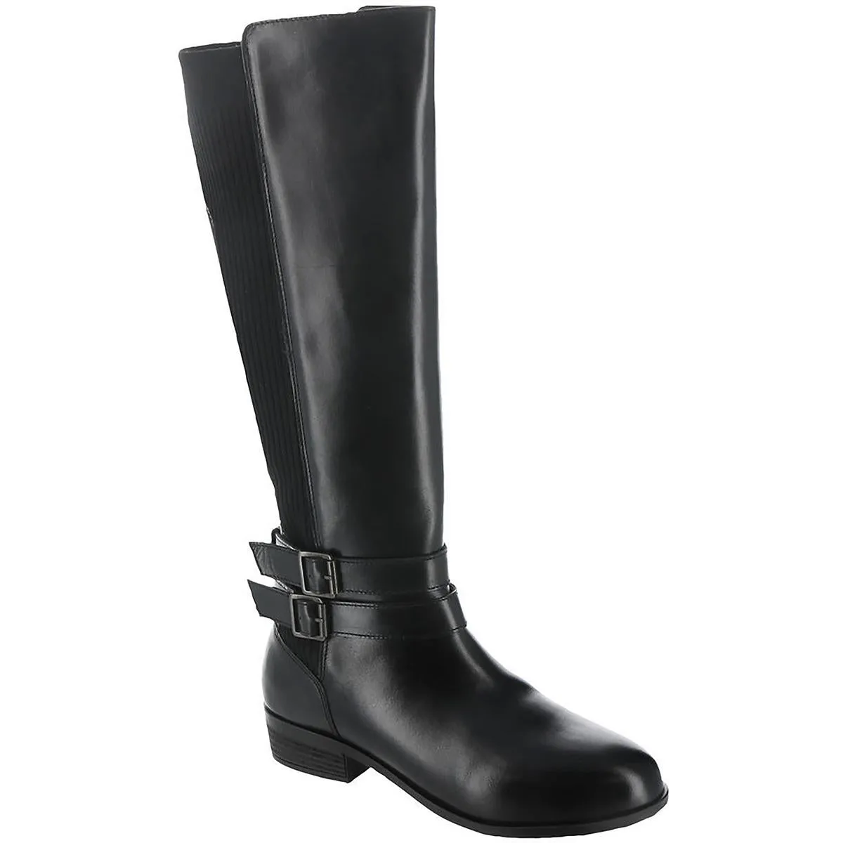 Bonnie Womens Leather Stacked Heel Knee-High Boots