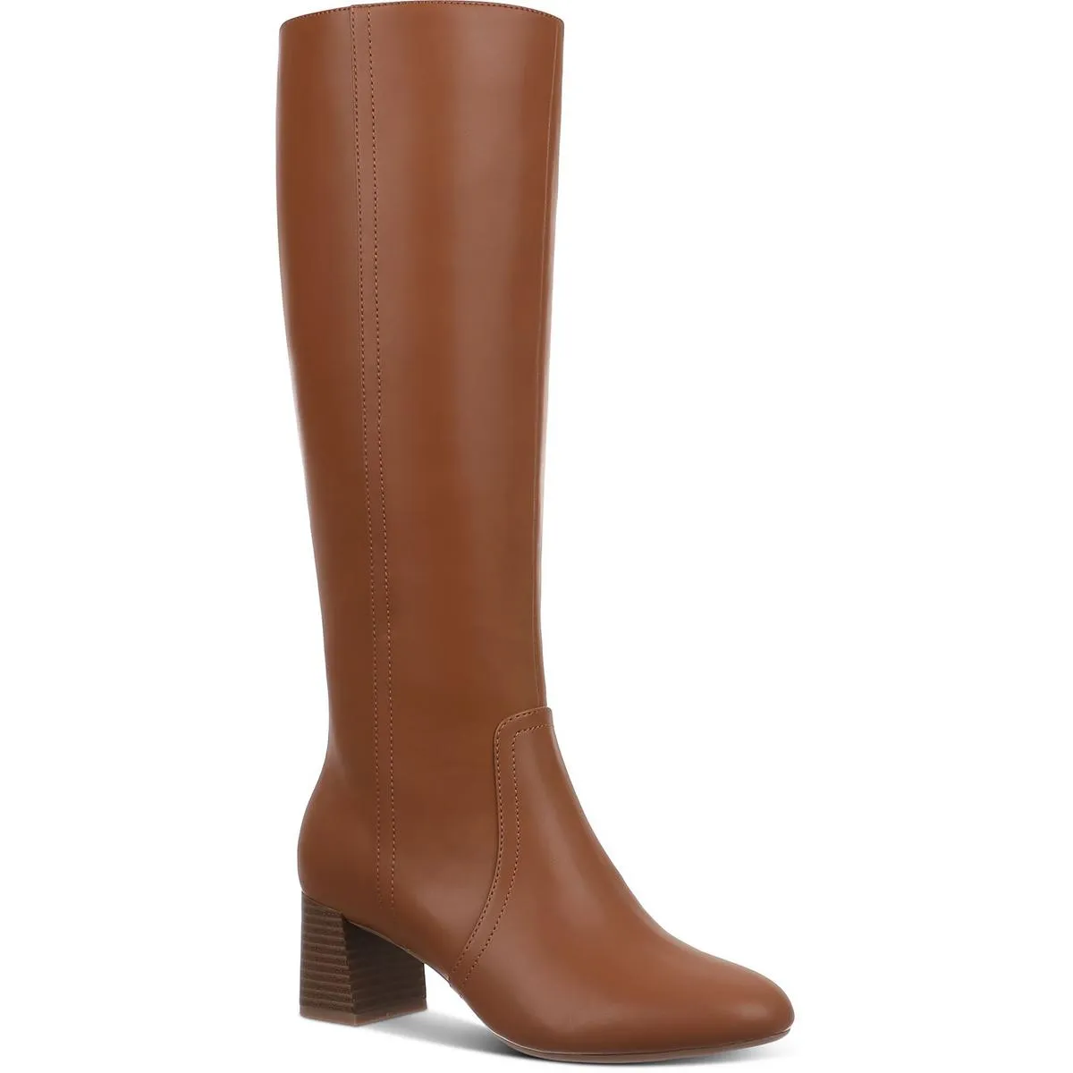 BUFFYY Womens Zipper Faux Leather Knee-High Boots