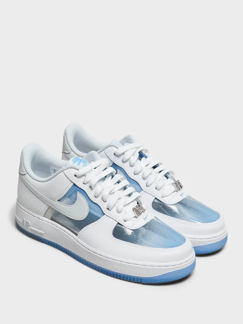 Unlock The Offer Air Force 1 Retro QS Sneakers in White, Pure Platinum and Univ Blue Canvas