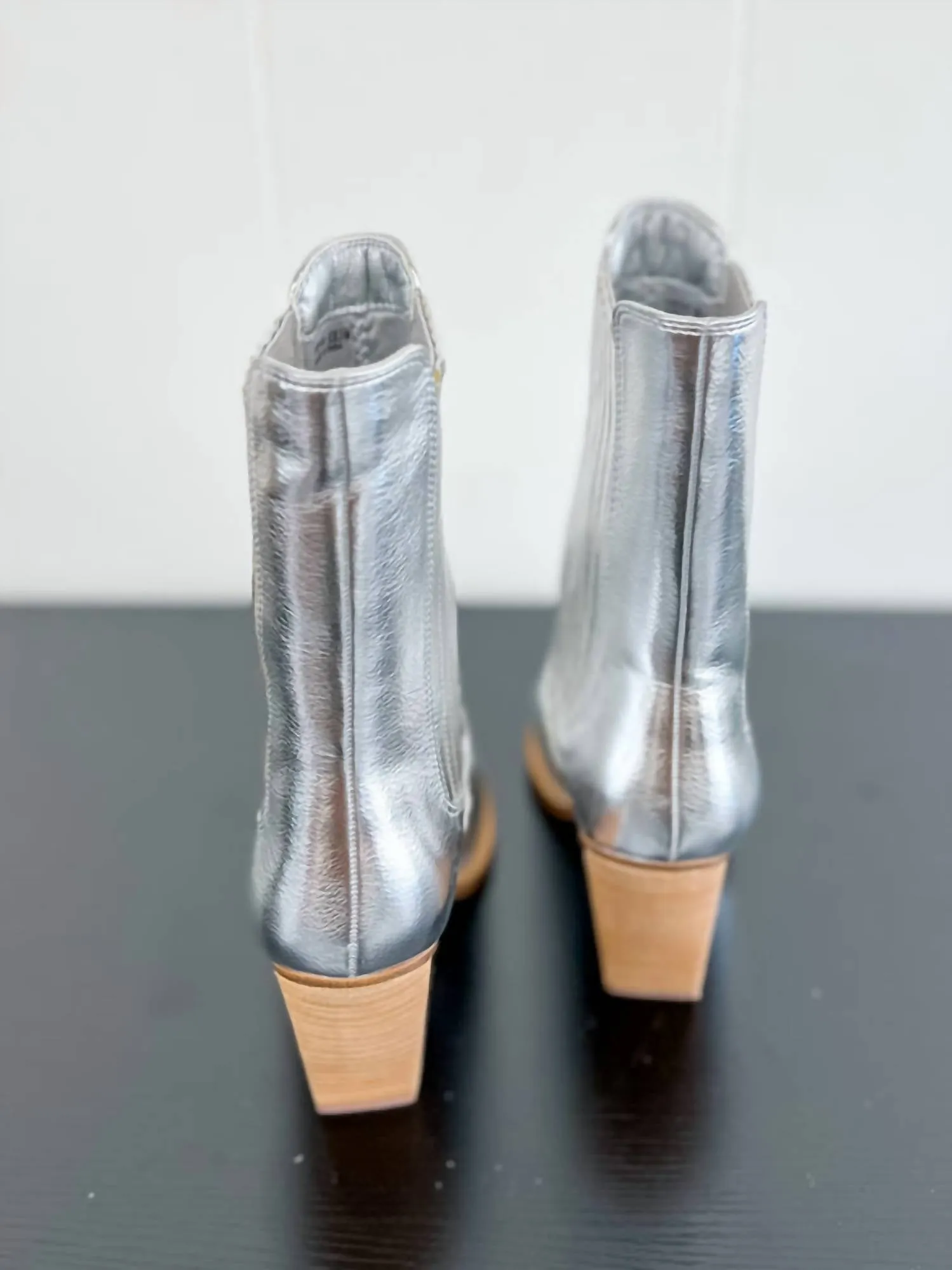 Cali Metallic Block Heel Boots In Silver
