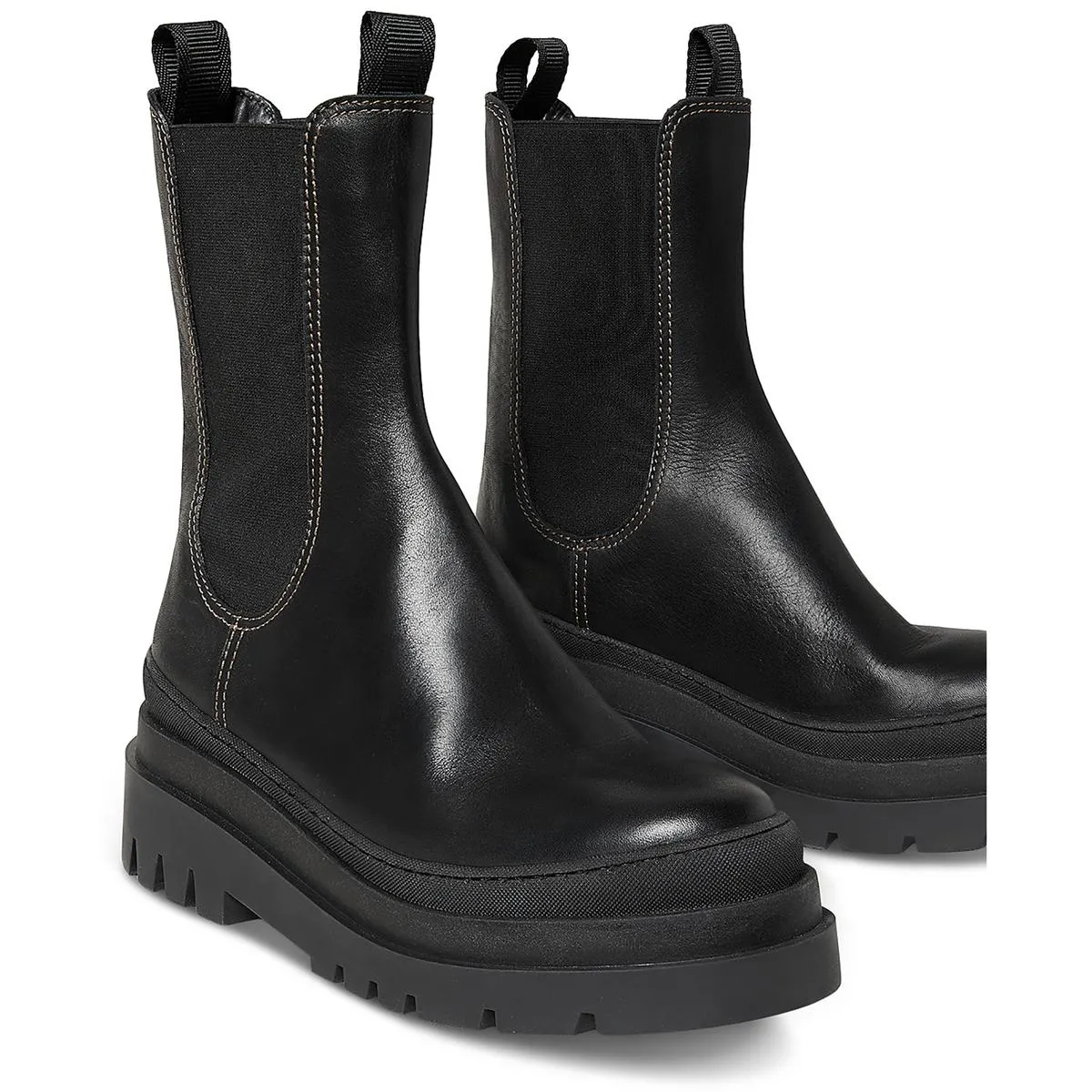 Carlota Womens Leather Lugged Mid-Calf Boots