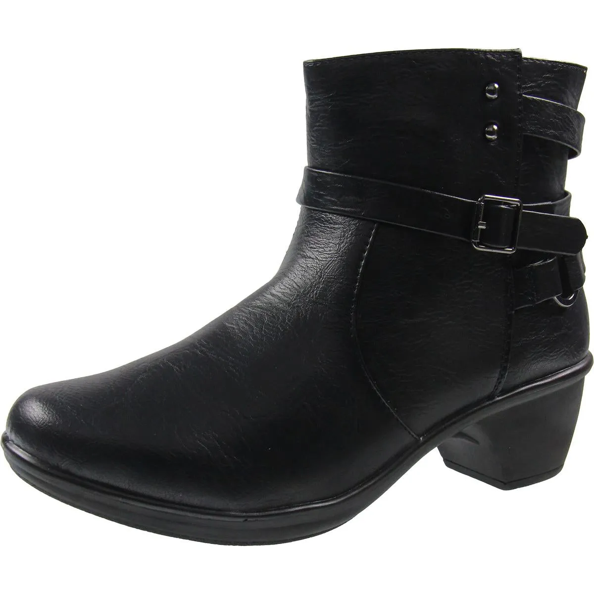CARSON Womens Buckle Faux Leather Ankle Boots