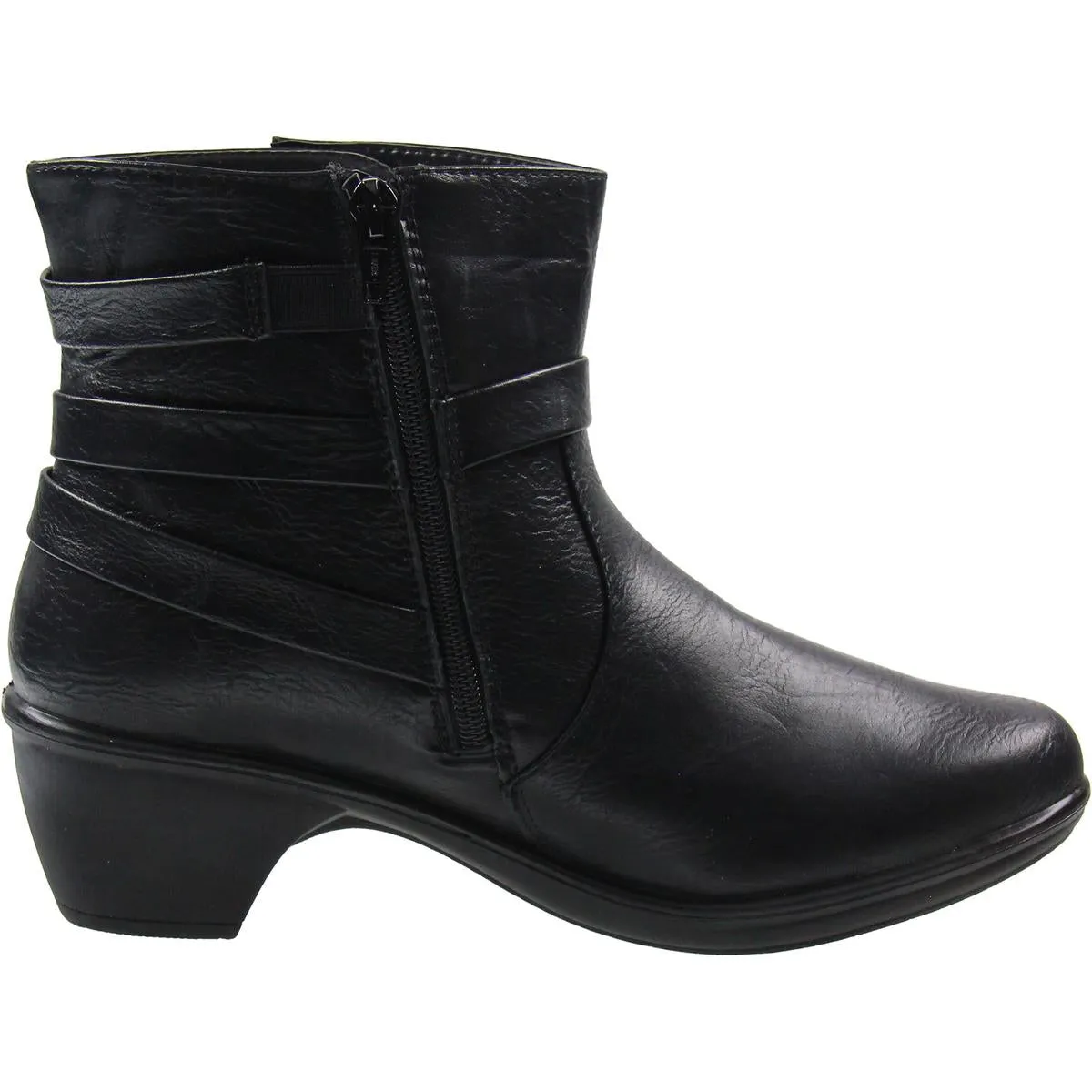 CARSON Womens Buckle Faux Leather Ankle Boots