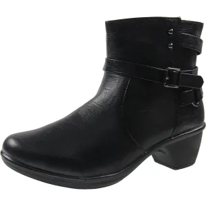 CARSON Womens Buckle Faux Leather Ankle Boots
