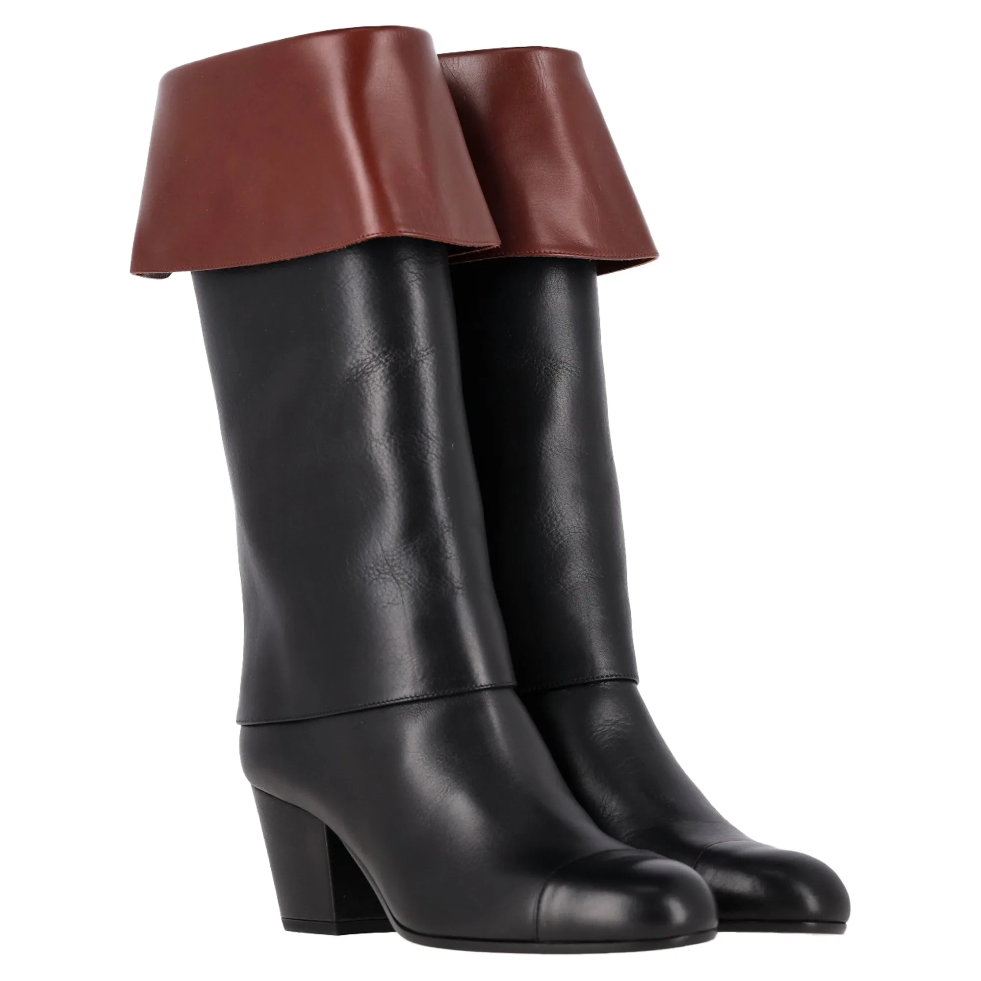 Chanel CC Foldover Mid-Calf Boots in Black Leather