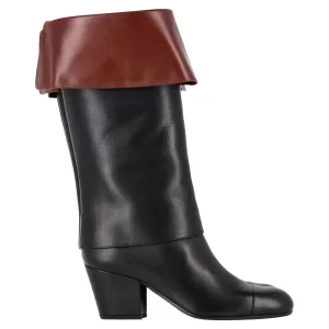 Chanel CC Foldover Mid-Calf Boots in Black Leather