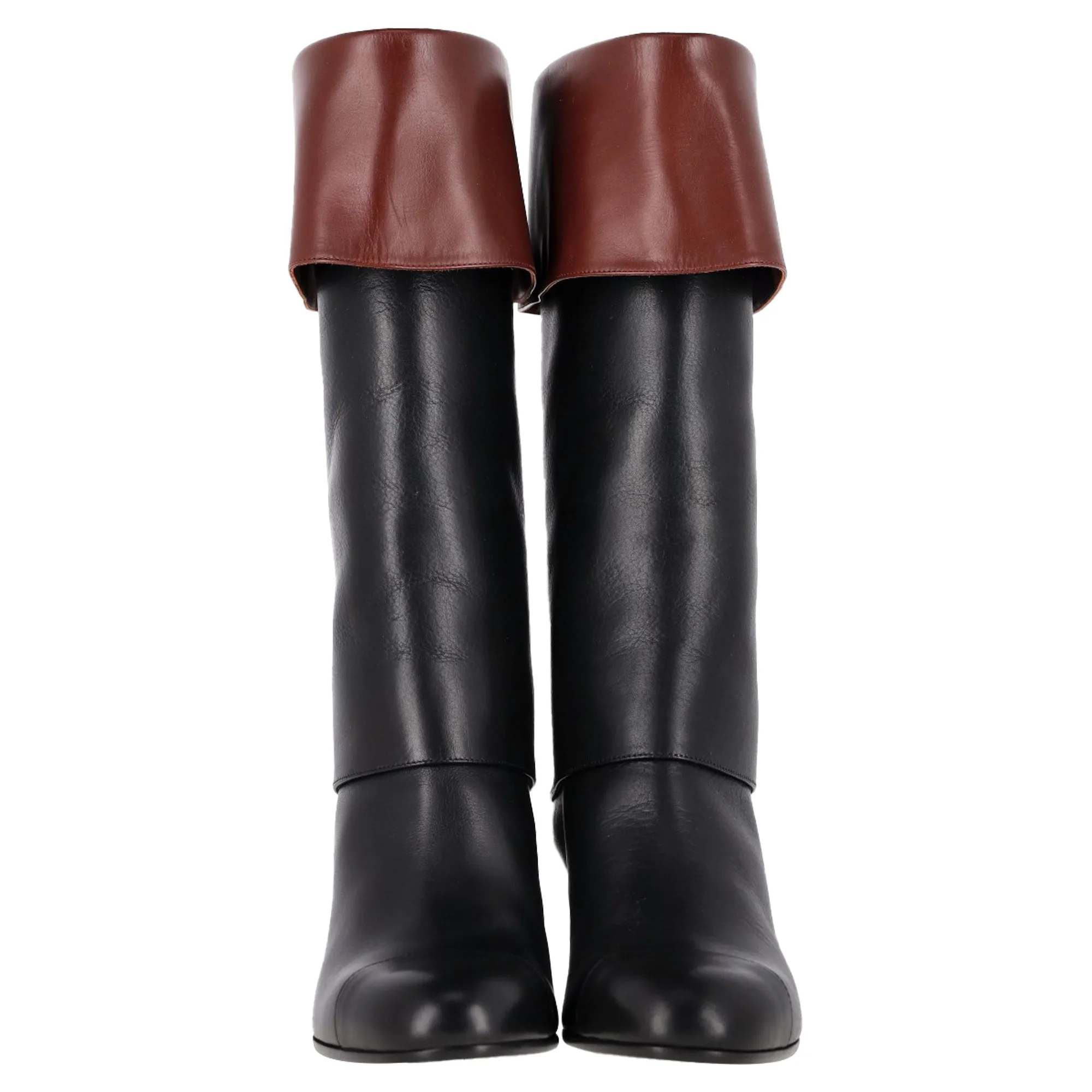 Chanel CC Foldover Mid-Calf Boots in Black Leather
