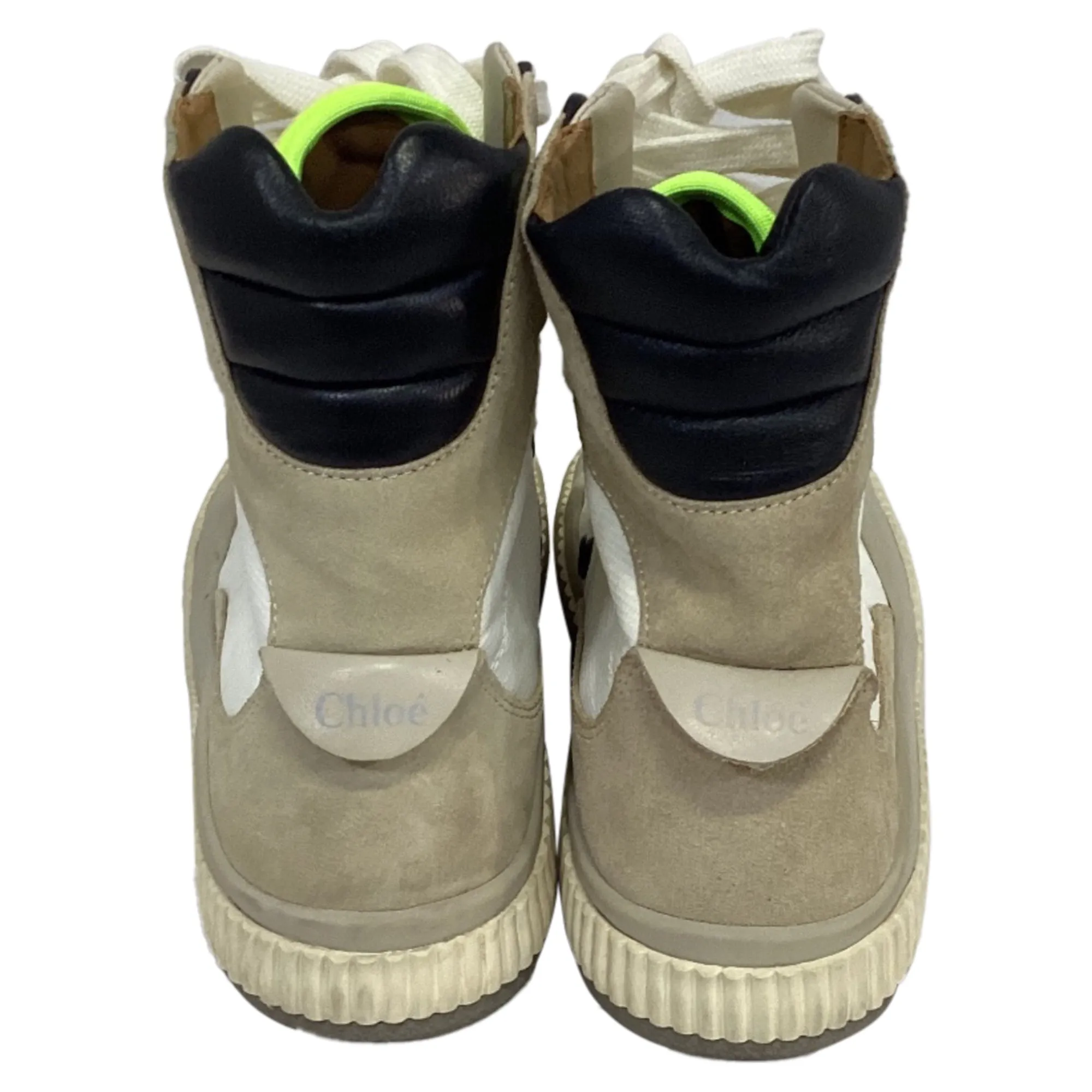 Chlo Clint High-Top Sneakers in White and Beige Polyester