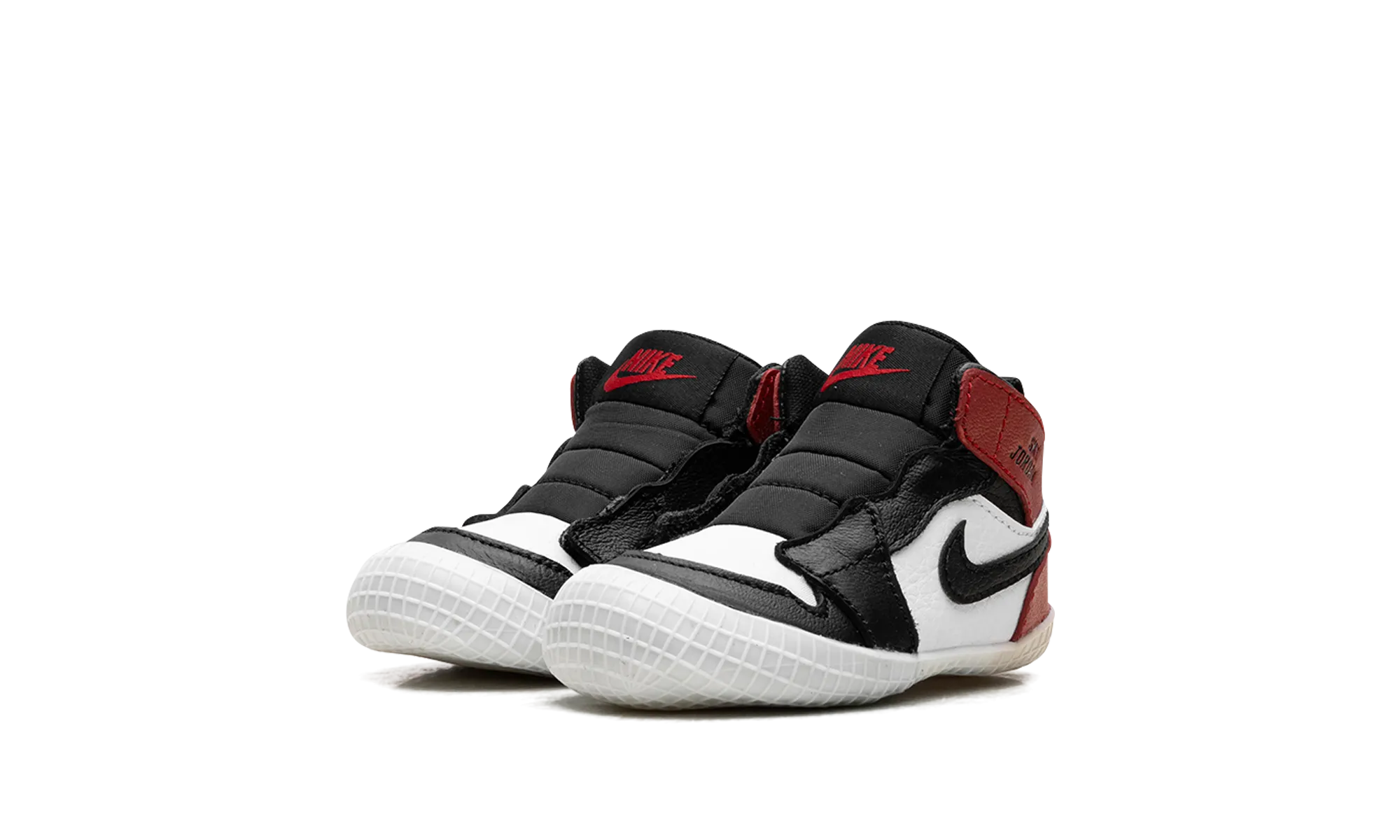 Air Jordan 1 Crib Bootie "Black Toe Reimagined" Roll Handle Strap, Exterior Pocket, Minimalist Vibe