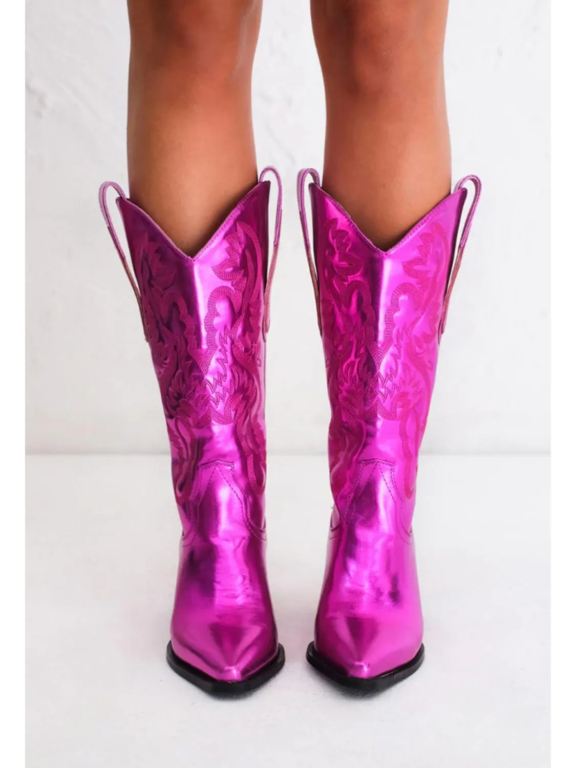 Danilo Cowboy Boots In Pink Metallic