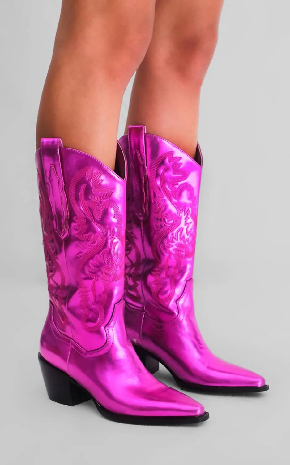 Danilo Cowboy Boots In Pink Metallic