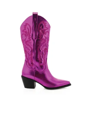 Danilo Cowboy Boots In Pink Metallic