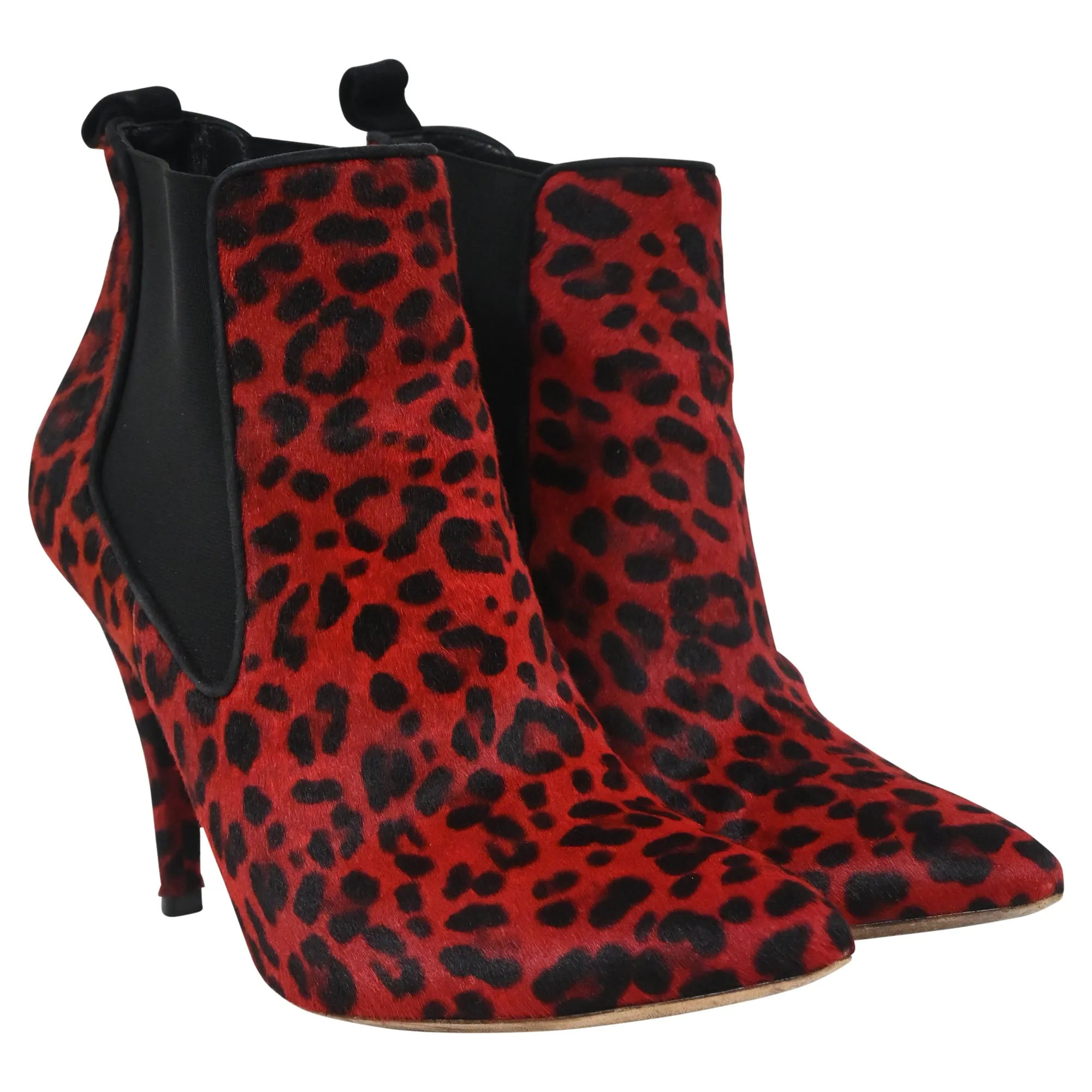 Dior Leopard Print Ankle Boots in Red Pony Hair