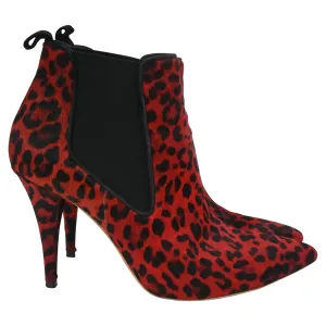 Dior Leopard Print Ankle Boots in Red Pony Hair