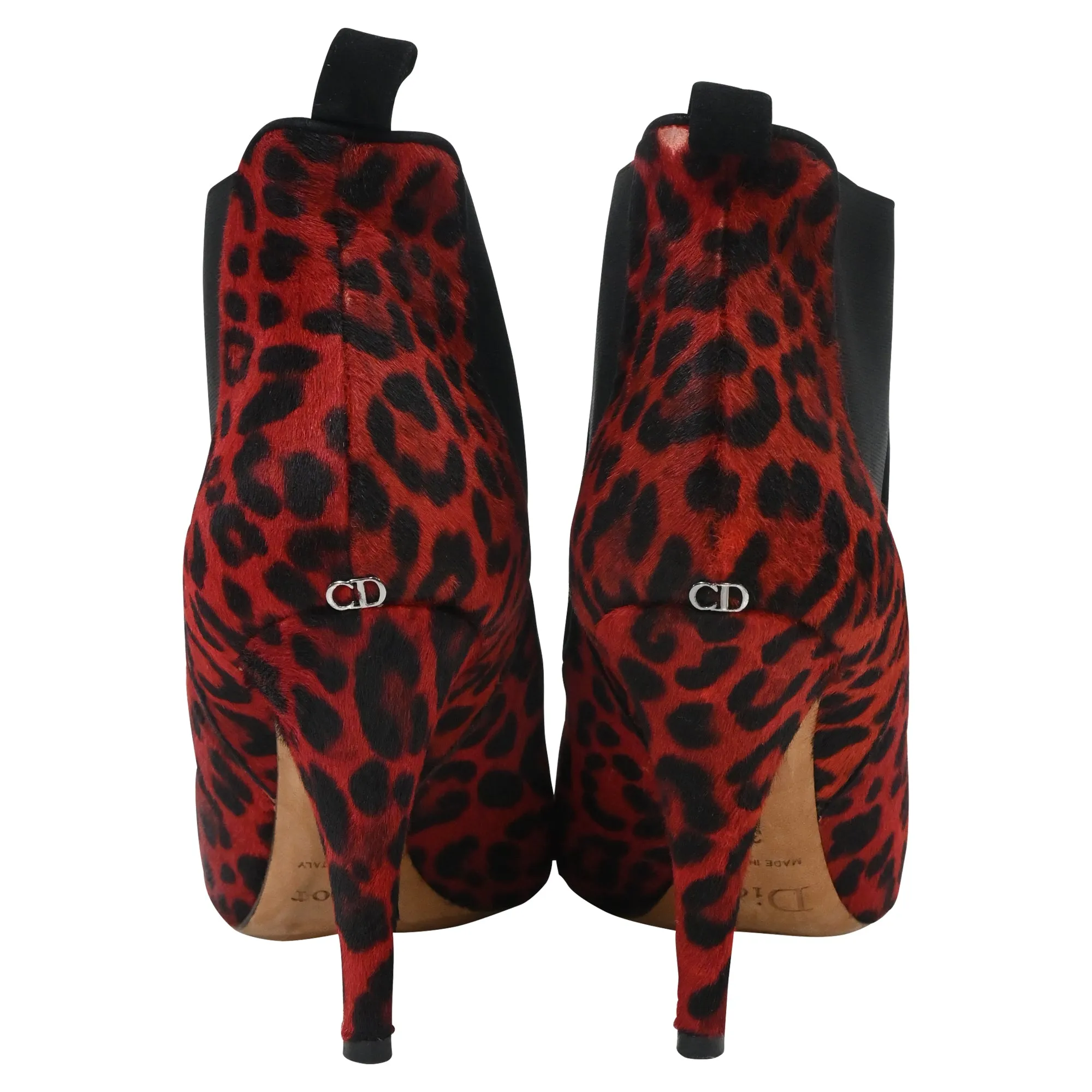 Dior Leopard Print Ankle Boots in Red Pony Hair