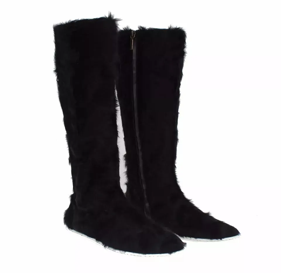 Dolce & Gabbana Xiangao Lamb Fur Leather Boots Women's Shoes