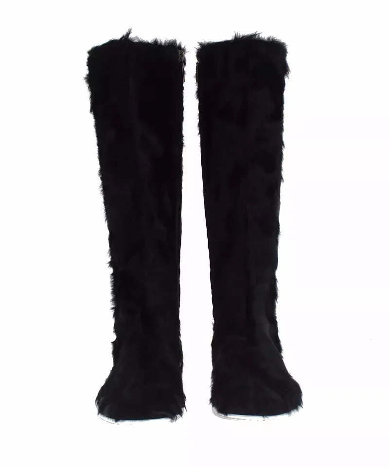 Dolce & Gabbana Xiangao Lamb Fur Leather Boots Women's Shoes
