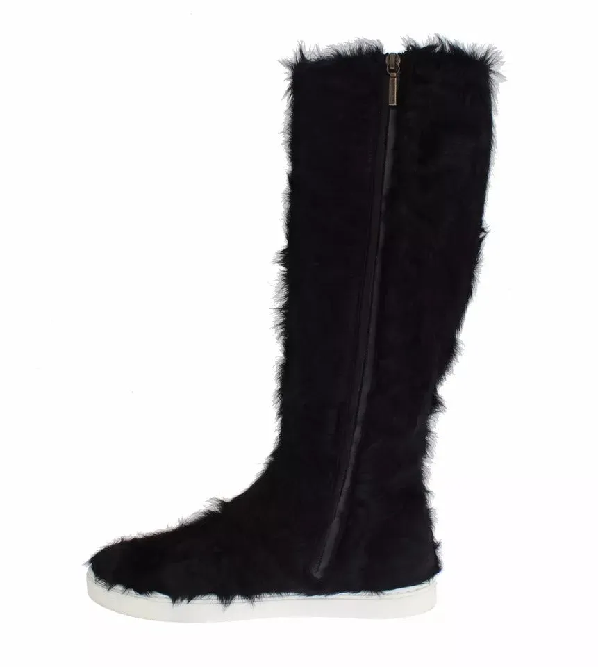 Dolce & Gabbana Xiangao Lamb Fur Leather Boots Women's Shoes