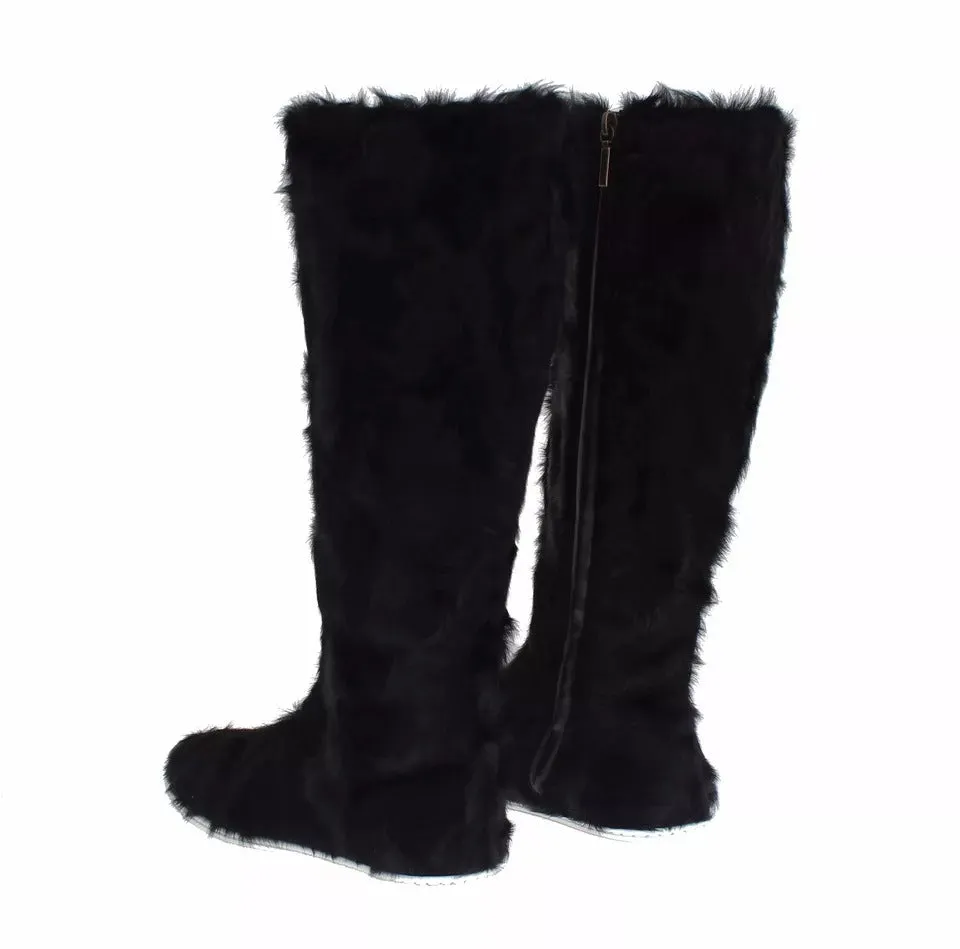 Dolce & Gabbana Xiangao Lamb Fur Leather Boots Women's Shoes