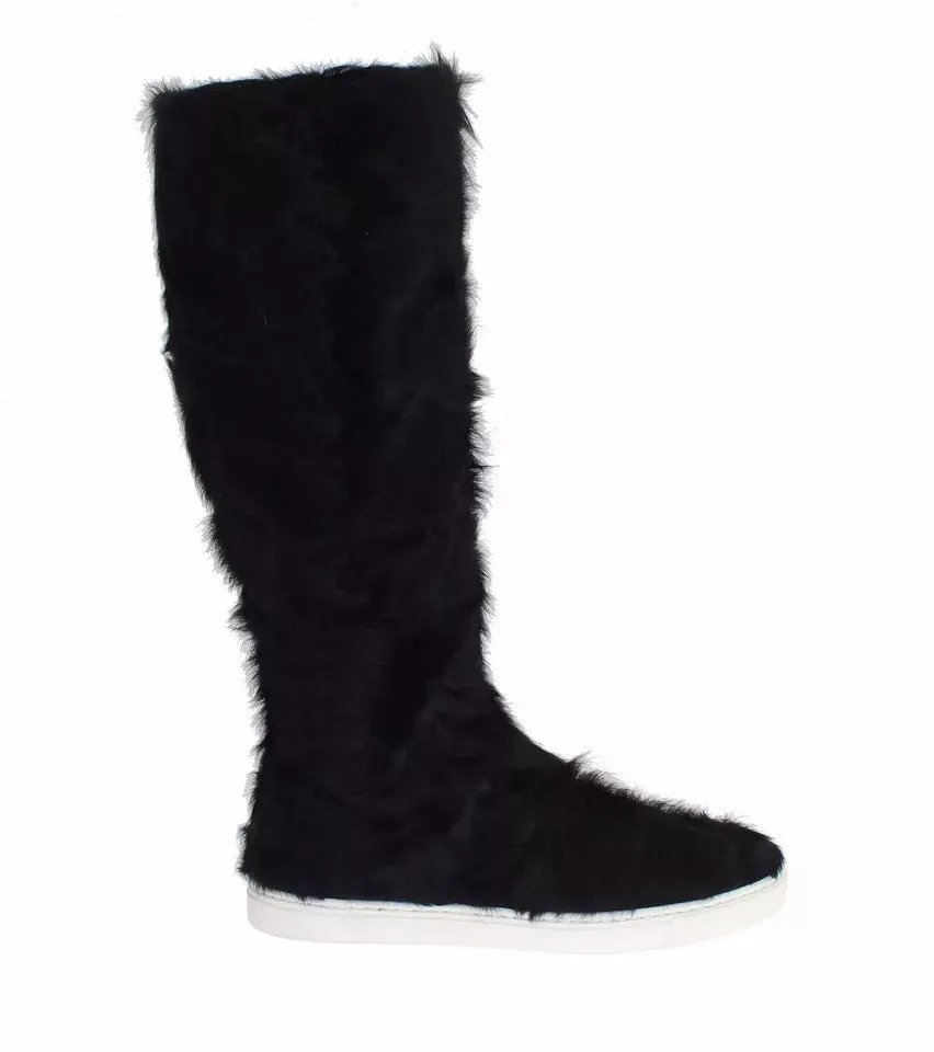 Dolce & Gabbana Xiangao Lamb Fur Leather Boots Women's Shoes