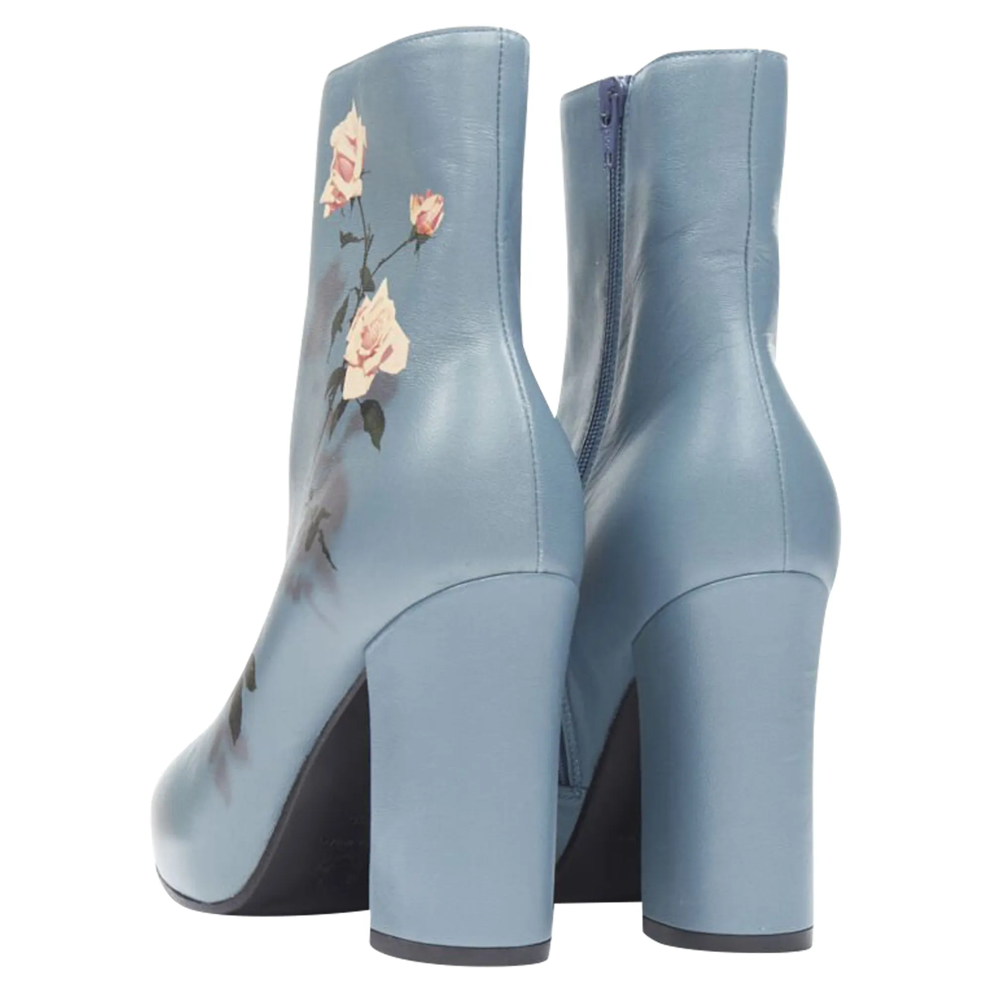 Dries Van Noten slate rose print block heel ankle boot