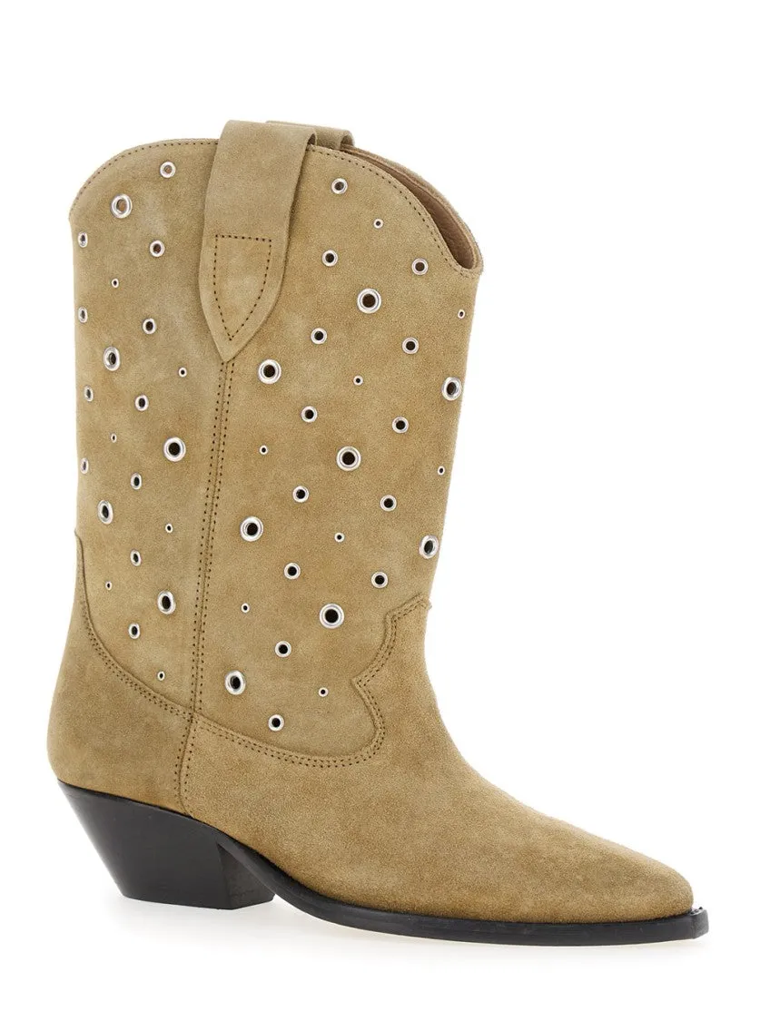Duerto' Beige Western Boots With Studs In Suede