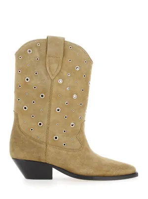Duerto' Beige Western Boots With Studs In Suede