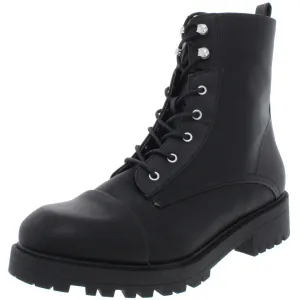Elmhurst Womens Faux Leather Lug Soul Combat Boots