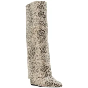 EVANNDER Womens Snake Print Textured Knee-High Boots