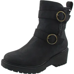 Fainley Faith Womens Buckle Faux Leather Chelsea Boots
