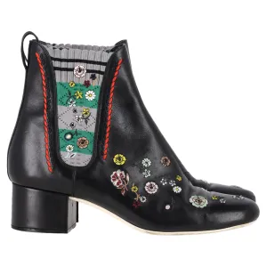 Fendi Floral Ankle Boots in Black Leather
