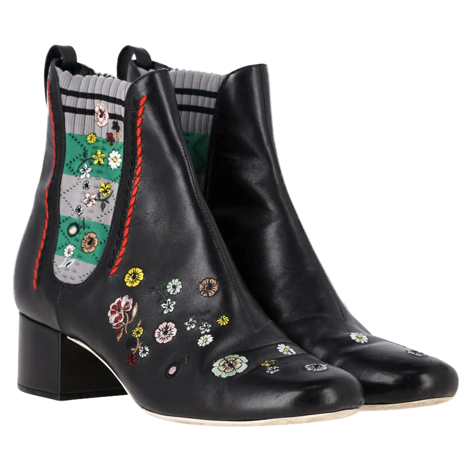 Fendi Floral Ankle Boots in Black Leather