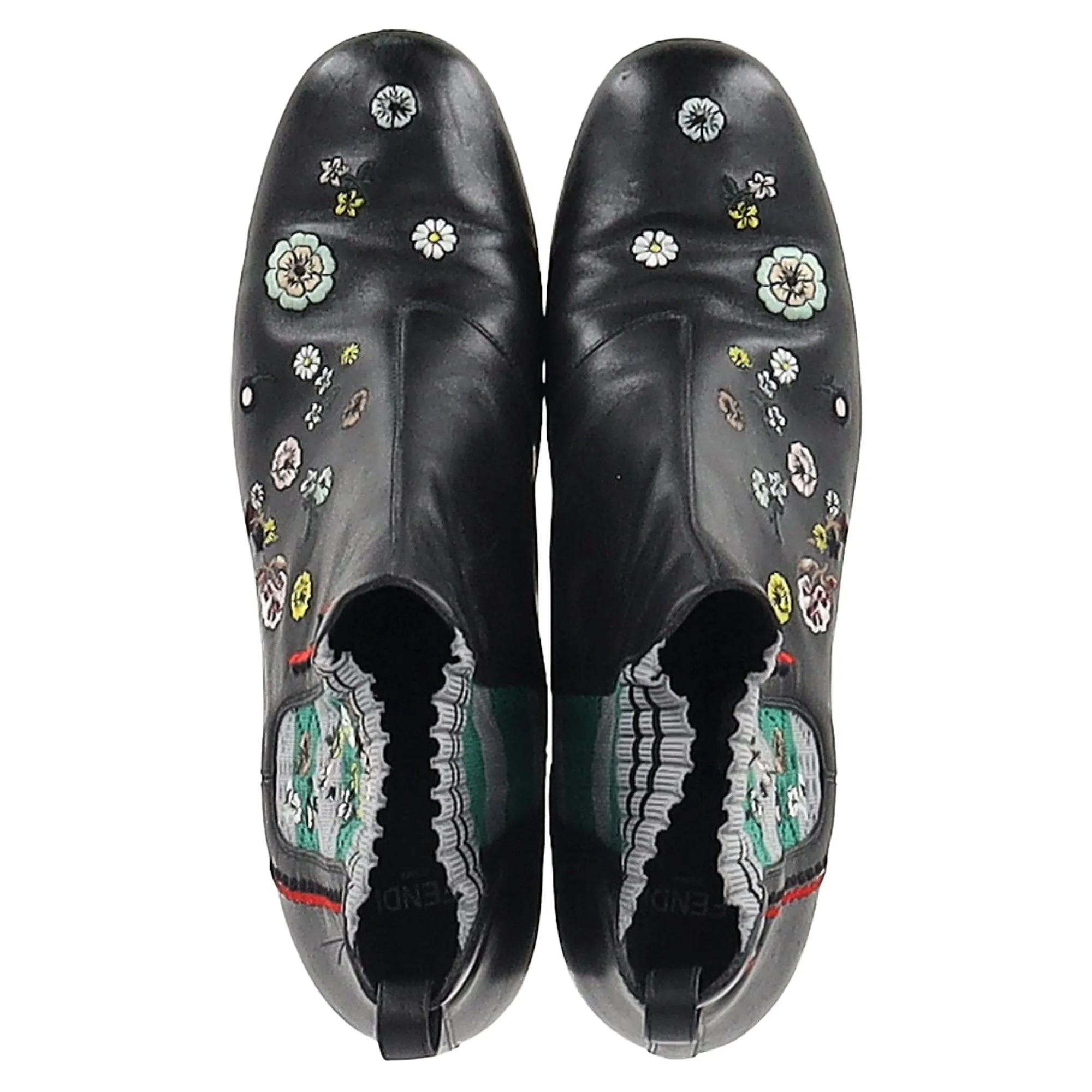 Fendi Floral Ankle Boots in Black Leather